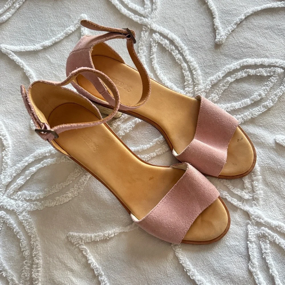 Soludos Capri Sandal Size 8 Peony Pink Suede Block Heel Espadrille Ankle Strap - Picture 2 of 5